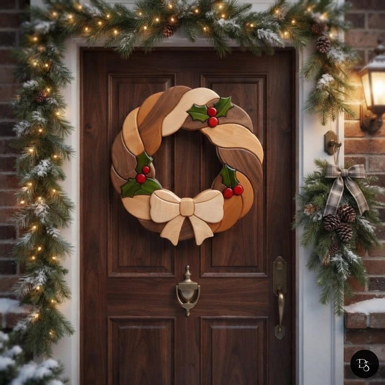 Christmas Wreath Intarsia Pattern PDF, Holiday Pine Bow Scroll Saw ...