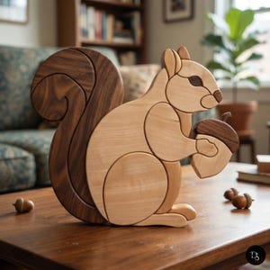 Squirrel Intarsia Pattern PDF, Woodland Animal Scroll Saw Template, Acorn Squirrel Woodworking Design DIY Art, DIY Wall Art Png