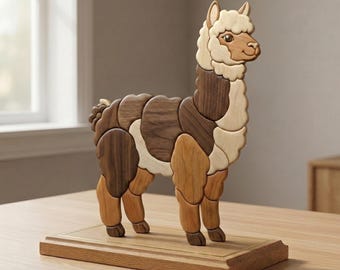 Alpaka Intarsia Muster PDF, Ganzkörper Lama Dekupiersäge Vorlage, Bauernhof Tier Holzbearbeitung Design, A4 Größe Tier DIY Wandkunst PNG
