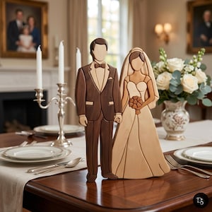 Bridal Couple Intarsia Pattern PDF, Wedding Bride and Groom Scroll Saw Template, Romance Marriage Woodworking Design, DIY Wall Art PNG