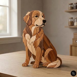 Intarsiamönster för golden retriever i PDF-format, mall för hundporträtt, träbearbetning för djurälskare, gör-det-själv-väggkonst för djur, PNG