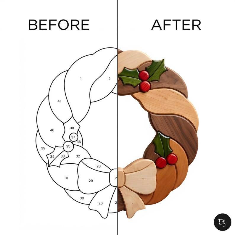 Christmas Wreath Intarsia Pattern PDF, Holiday Pine Bow Scroll Saw ...