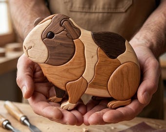 Meerschweinchen Intarsia Muster PDF, Meerschweinchen Dekupiersäge Vorlage, Majestätisches kleines Haustier Holzbearbeitungsdesign, A4 Größe DIY Wandkunst PNG