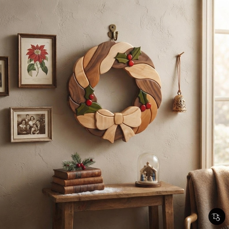 Christmas Wreath Intarsia Pattern PDF, Holiday Pine Bow Scroll Saw ...