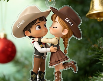 Cowboy & Cowgirl Ornament, Custom Name Acrylic Decor, Love-themed Ornament, Valentine's Day Gift, Couples Gift Idea, Romantic Holiday Decor