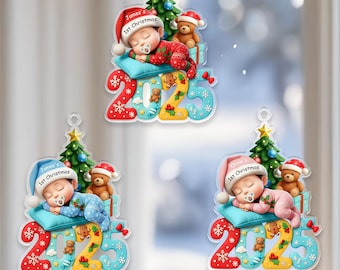 Baby's First Christmas Ornament, Custom Name Decor, Sleeping Baby Acrylic Ornament, Available In Boy & Girl Colors, Gift For Kids, 3 Designs