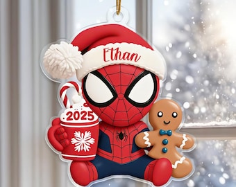 Spider-Man Christmas Ornament 2025, Holiday Decoration, Custom Name Pendant, Acrylic Ornament, Baby Spiderman, Customizable For Kids, Boys