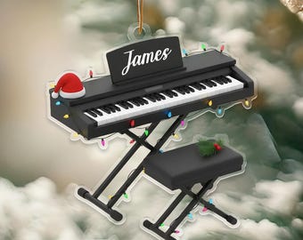 Keyboard Piano Christmas Ornament, Custom Name Pendant, 2025 Acrylic Decor, Music Lover Gift, Piano Player Keepsake, Musical Collectible