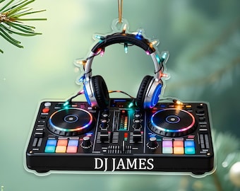 Personalized DJ Christmas Ornament, Custom Name Acrylic Decor, DJ Controller & Headphones Holiday Decoration, Music Lover Gift For DJs