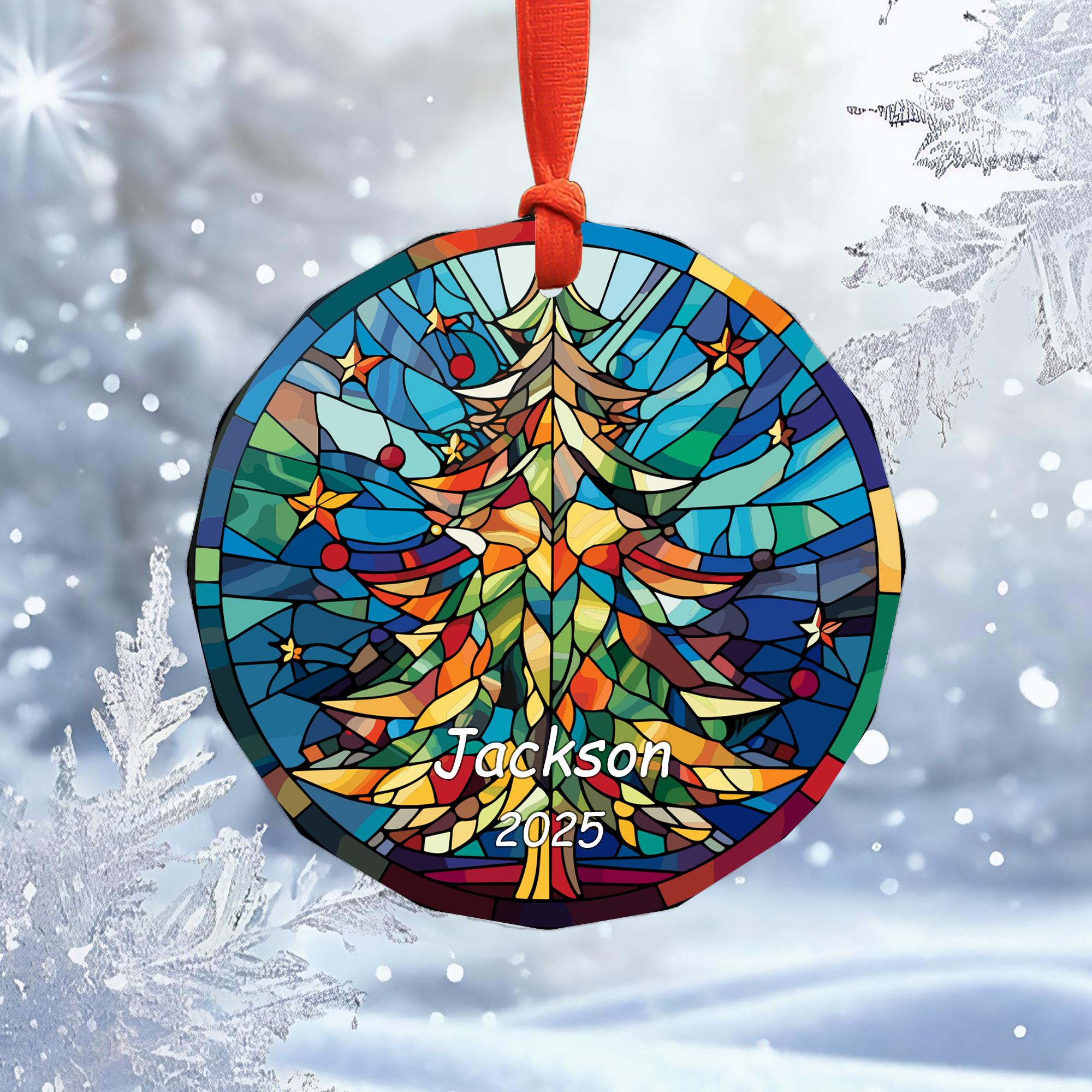 Stained Glass Christmas Ornament With Custom Name & Year, Holiday Decor ...