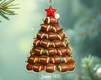 Football Christmas Tree Ornament, Custom Name Acrylic Decor, American Football Holiday Decor For Fans, Sport Lover Gift, Sport Themed Decor