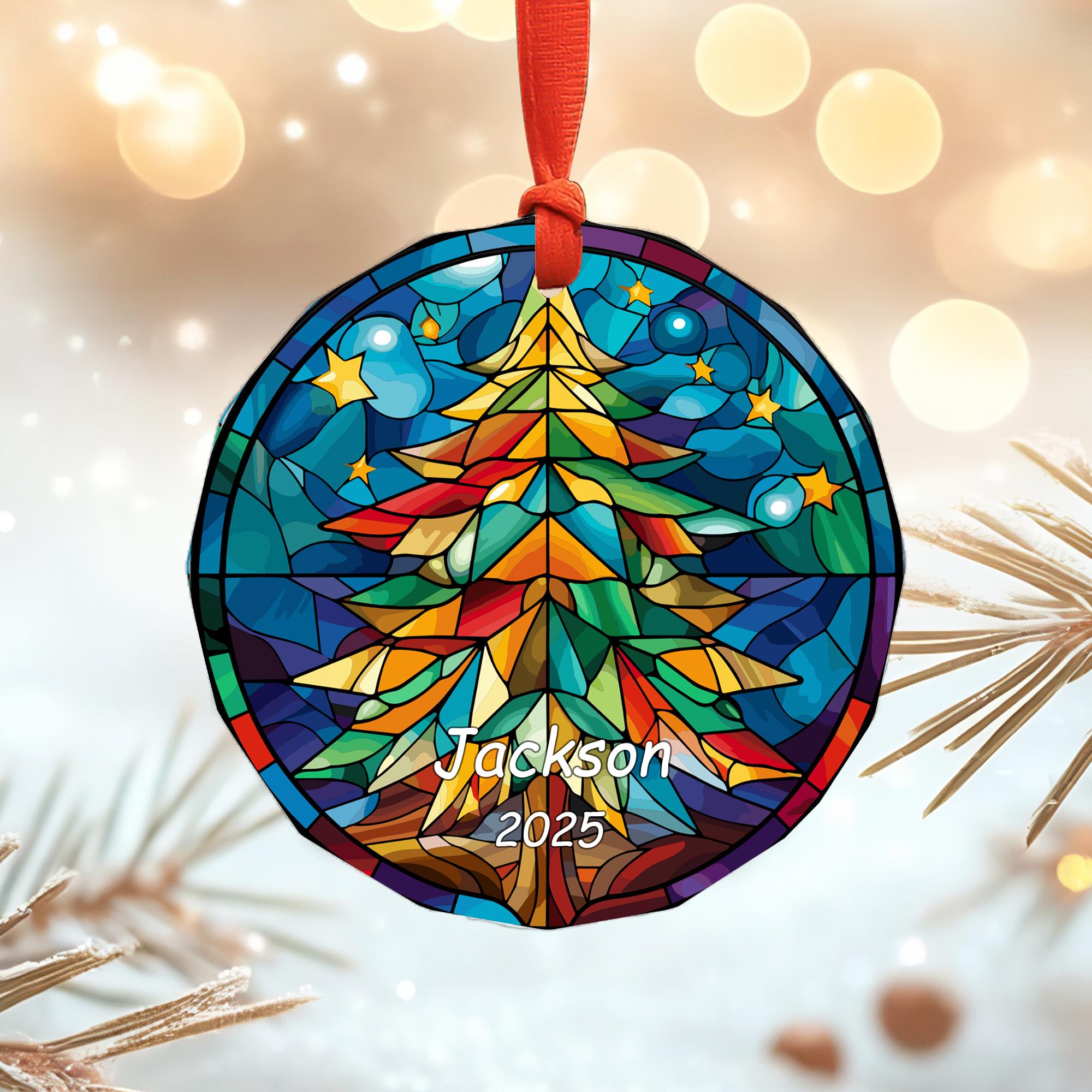 Stained Glass Christmas Ornament With Custom Name & Year, Holiday Decor ...