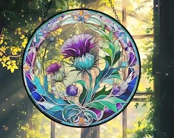 Thistle Flower Sun Catcher, Vibrant Botanical Design, Elegant Window Decor, Botanical Art, Nature Inspired, Home Decor, Nature Lover Gift