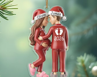 Expecting Couple Christmas Ornament, Custom Name Acrylic Decoration, Pregnancy Announcement Gift, Holiday Decoration For Parents-to-Be