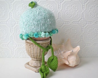 Baby Hat, Water Fairy, Aqua with Blue Poms, Toddler Hat