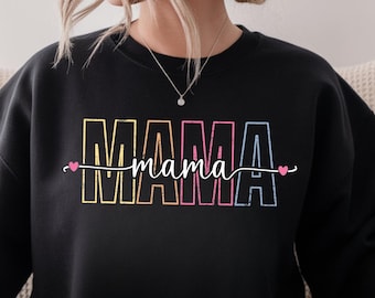 Mama Colorful Sweatshirt Retro Mama Hoodie Cute Mama Crewneck