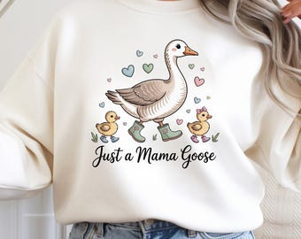 ママグースのスウェットシャツ、おもしろママグースのクルーネック、かわいいママスウェットシャツ、母の日ギフト、新米ママへのギフト、ママグースシャツ（女性用）