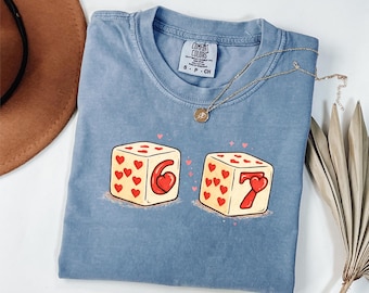 バレンタインダイスシャツ、ラッキーラブ6＆7ダイスTシャツ、キュートでロマンチックなハートダイスTシャツ、カップルギフトバレンタイン衣装
