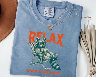 リラックス、何もコントロールできないTシャツ、面白いアライグマTシャツ、コンフォートカラーズ皮肉Tシャツ、彼女への面白いギフト、アライグマシャツ、カオスTシャツ