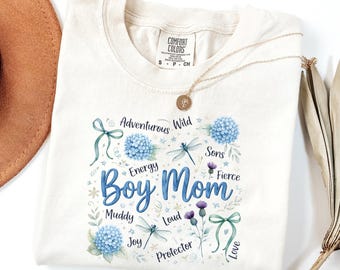 男の子ママシャツ、男の子ママ母の日ギフトTシャツ、コンフォートカラーズ男の子ママTシャツ、息子ママシャツ（女性用）、男の子ママギフト、男の子ママライフシャツ