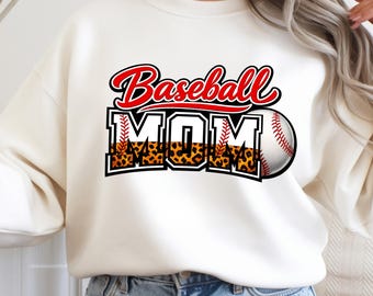 野球ママのスウェットシャツ、ヒョウ柄野球ママのクルーネック、母の日ギフト野球ママ、試合観戦シャツ、野球ママへのギフト、ママパーカー