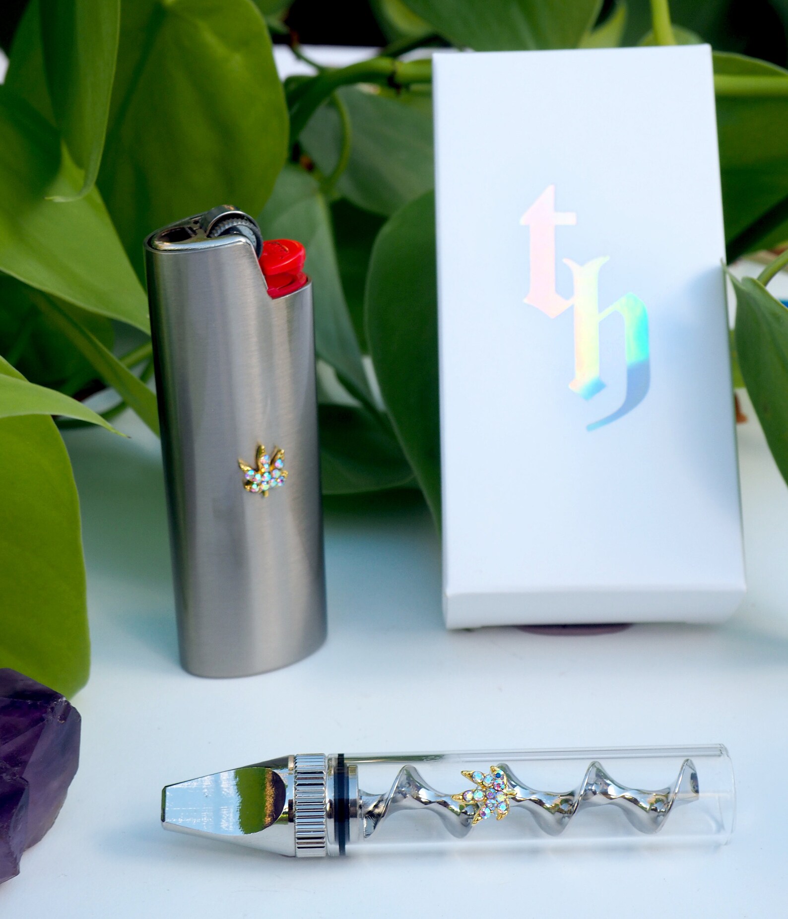 Silver glass BLUNT & LIGHTER CASE set all tools holographic Etsy