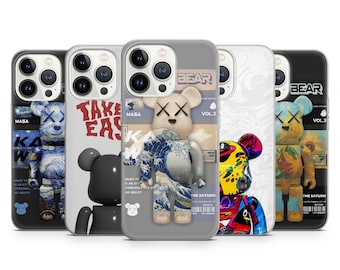 Trendy Pop Art Bear Phone Case Urban Street Style Designer Toy Artwork Phone Cover for iPhone 17 16 15 14 13 12 Samsung S26 S25 S24 Pixel 10