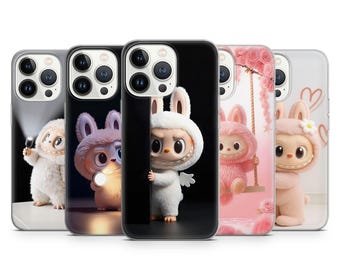 Adorable Labu Character Phone Case Cute Plush Cartoon Art Phone Cover for iPhone 17 16 15 14 13 12 11 XR Samsung S25 S24 S23 S22  Pixel 10