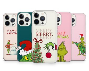 Grinch Festive Holiday Character Art Phone Case Christmas Tree Santa Phone Cover for iPhone 17 16 15 14 13 12 Samsung S25 S24 S23 Pixel 10