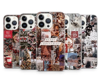 Festive Aesthetic Christmas Collage Phone Case Cozy Winter Holiday Phone Cover for iPhone 17 16 15 14 13 12 11 Samsung S25 S24 S23 Pixel 10