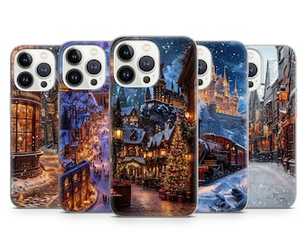 Enchanting Winter Village Phone Case Snowy Hogwarts Castle Phone Cover for iPhone 17 16 15 14 13 12 11 XR Samsung S25 S24 S23 S22 Pixel 10