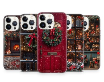 Cozy Traditional Christmas Home Phone Case Festive Door Wreath Phone Cover for iPhone 17 16 15 14 13 12 11 Samsung S25 S24 S23 S22 Pixel 10