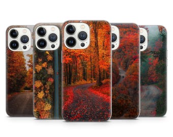 Vibrant Autumn Forest Road Phone Case Scenic Fall Leaves Design Phone Cover for iPhone 17 16 15 14 13 12 11 Samsung S25 S24 S23 Pixel 10 9 8