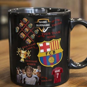 Décoration de mug personnalisée pour une fête | Real Madrid, Barcelone ou équipe de votre choix | Fichier PDF/PNG imprimable | Nom, numéro et âge personnalisés | Téléchargement numérique image 4