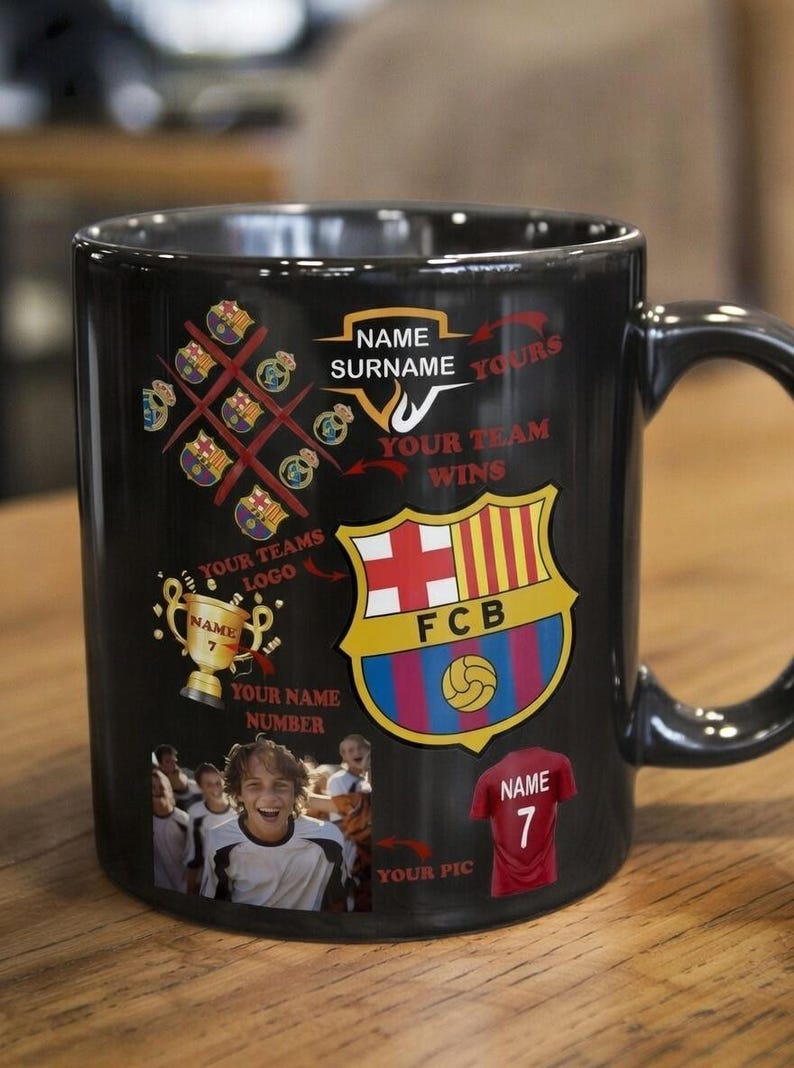 Décoration de mug personnalisée pour une fête | Real Madrid, Barcelone ou équipe de votre choix | Fichier PDF/PNG imprimable | Nom, numéro et âge personnalisés | Téléchargement numérique image 4