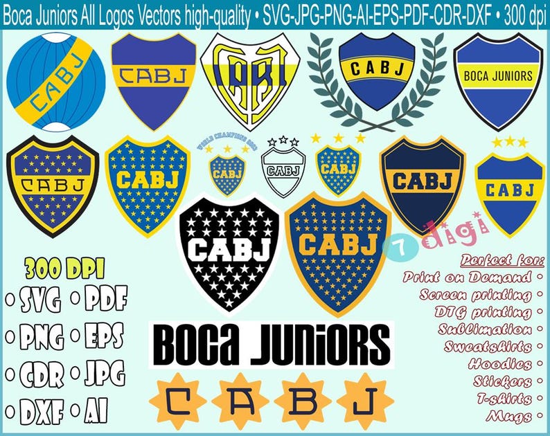 All Boca Juniors Logos Svg-eps-pdf-png-jpg-ai-dxf-cdr Bundle, Printable ...