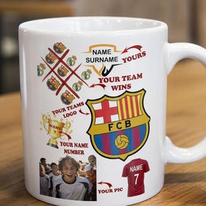 Décoration de mug personnalisée pour une fête | Real Madrid, Barcelone ou équipe de votre choix | Fichier PDF/PNG imprimable | Nom, numéro et âge personnalisés | Téléchargement numérique image 1