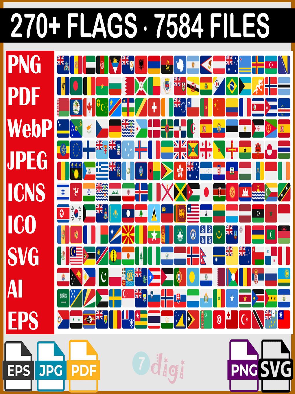 World Flags Bundle 270+ Countries | SVG PNG Pdf Eps AI Ico Webp | ISO ...