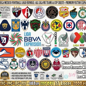 Mexico Football Vector Logos Bundle 148 Files | All Liga MX Teams & Cup Crests Svg-Png-Pdf-Jpg Clipart | Mexican Soccer League Asset Pack