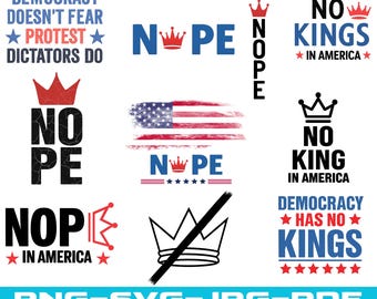 Paquete SVG PNG de "No Kings in America", diseño antimonárquico (descarga digital)