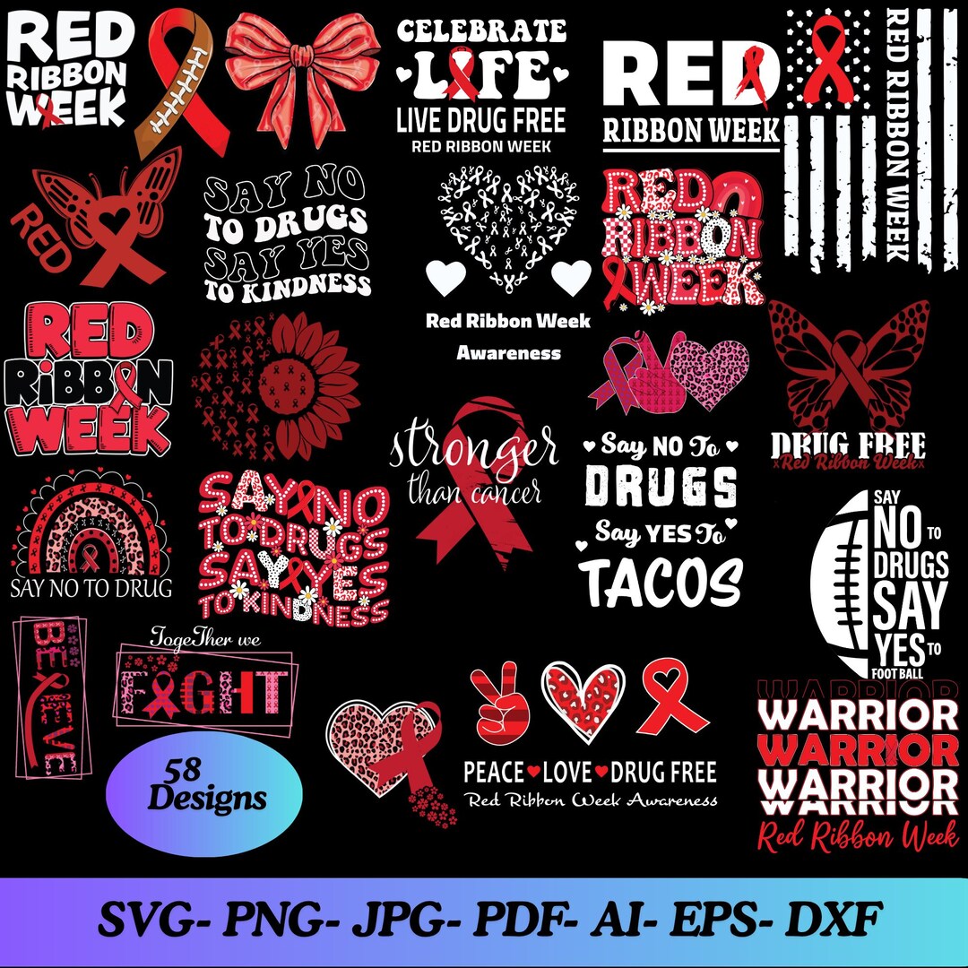 Red Ribbon Week SVG PNG Bundle | Drug-free Awareness - Etsy