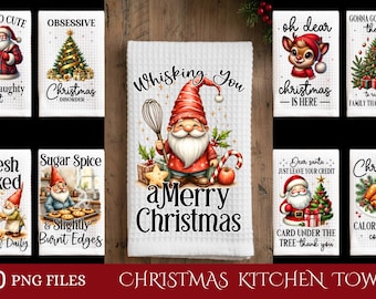 Paquete de 40 toallas de cocina navideñas PNG, diseños divertidos para hornear en Navidad, imágenes prediseñadas de Papá Noel, muñeco de nieve y reno, alfombra de cocina PNG