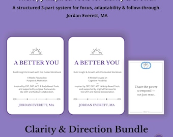 Therapy Workbook Bundle for Purpose & Motivation: Clarity and Direction System with 20 Mindfulness Affirmation Cards PDF