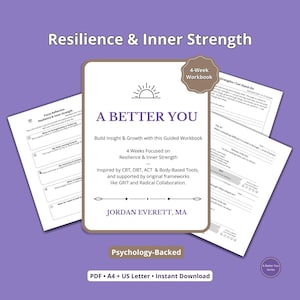 Pode incluir: Um caderno de exercícios "A Better You" com o texto "Resiliência e Força Interior" e "Caderno de exercícios de 4 semanas". O caderno é apoiado pela psicologia e está disponível em PDF A4 e US Letter.