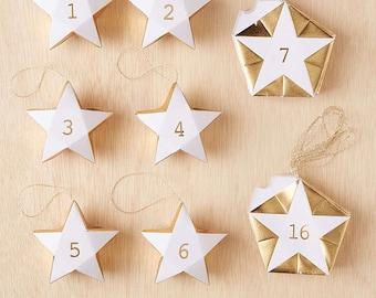 New Star Advent Calendar Garland Gold white numbered countdown