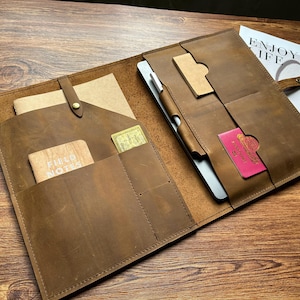 Leather Portfolio Case Personalized Folder: A4 Letter B5 and A5 size Document Holder Organizer
