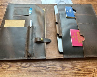 Personalized Leather Folder Bag Portfolio Case: A4 Letter B5 and A5 size Document Holder