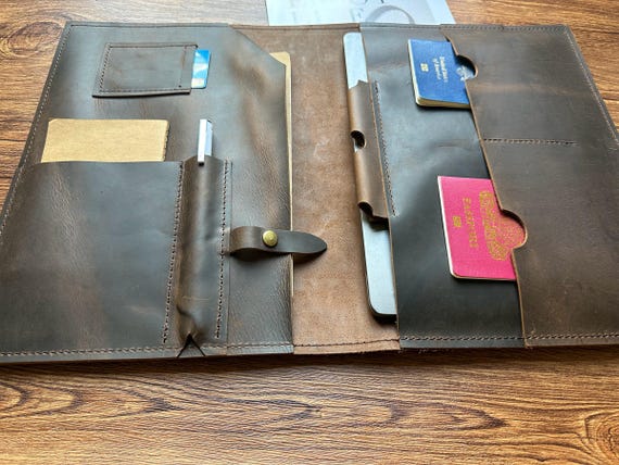 Personalized Leather Folder Bag Portfolio Case: A4 Letter B5 and A5 size Document Holder