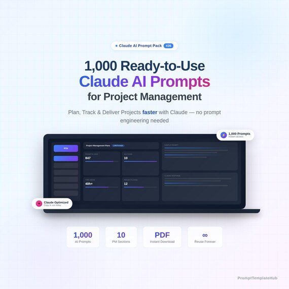 1,000 Claude AI Project Management Prompts | Agile, Risk, Planning (PDF Download)