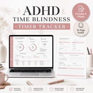 ADHD Time Blindness Tracker Printable PDF & Fillable Planner | Time Management Worksheet | Focus Timer Log | Productivity